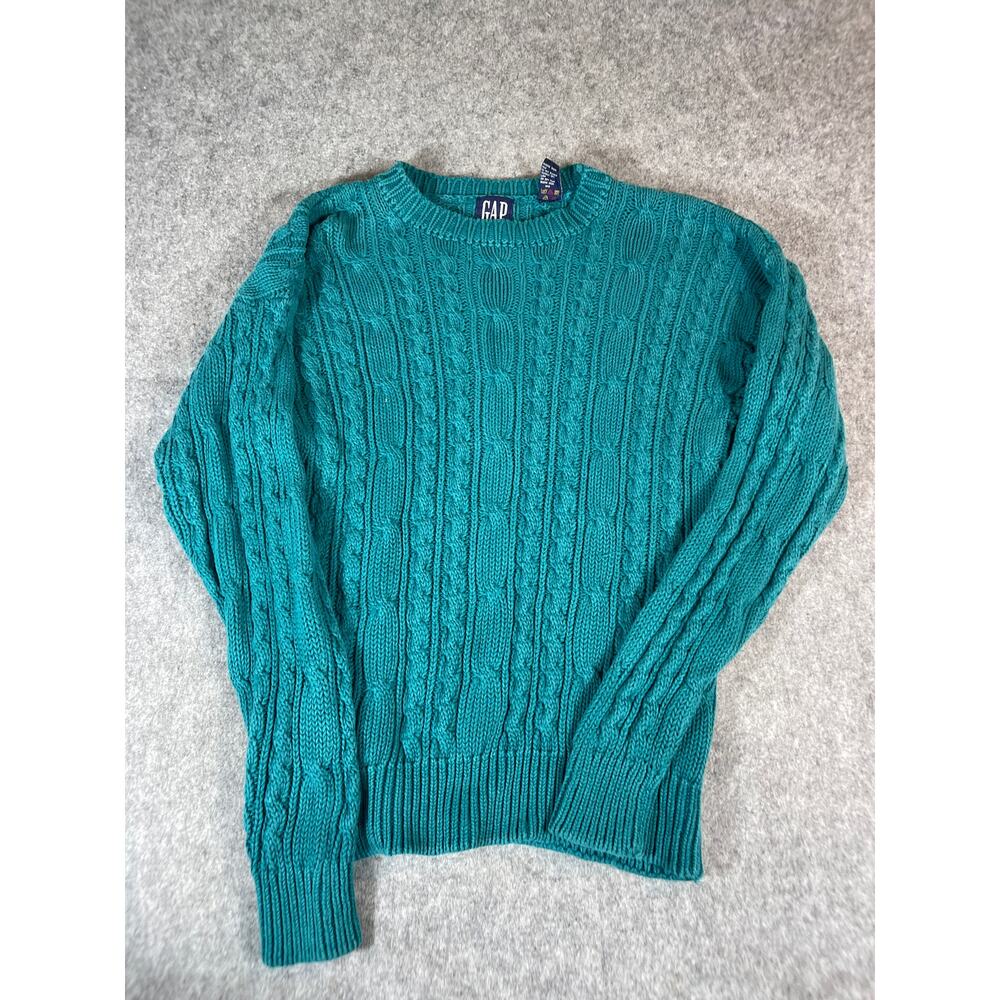 VINTAGE Gap Sweater Womens Medium Blue Pullover Cable Knit Fisherman Jumper